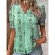 Women's Shirt Boho Shirt Lace Shirt Blouse Floral Casual Holiday Print Lace Trims Blue Short Sleeve Basic V Neck