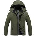 Men's Hoodie Jacket Waterproof Rain Jacket Ski Jacket Fleece Jacket Winter Outdoor Solid Color Thermal Warm Waterproof Windproof Outerwear Windbreaker Coat Camping Hunting Ski / Snowboard Army Green