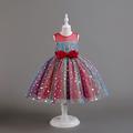Girls' Rainbow Sequin Star Tutu Dress All-Season, Cotton-Lined, Galaxy Patterned, With Bow Belt Contrast Sequin Details Comfortable Durable For Wedding Guest