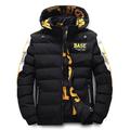 Men's Puffer Jacket Hoodie Coat Padded Zipper Pocket Print Sports Outdoor Regular Outdoor Casual / Daily Winter Letter Black Yellow Red Khaki Puffer Jacket