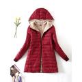 Women's Parka Quilted Coat Fleece Lined Sherpa Jacket Fall Long Coat Winter Puffer Jacket Windproof Warm Heated Coat Stylish Casual Jacket Long Sleeve Plain Full Zip Black