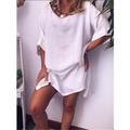 Women's Casual Dress Cotton Linen Dress T Shirt Dress Tee Dress Mini Dress Linen Cotton Blend Basic Daily Weekend Crew Neck Split Short Sleeve Summer 2023 Loose Fit White Pink Blue Plain S M L XL 2XL