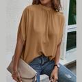 Blouse Women's Black Blue Brown Solid / Plain Color Tie Back Street Daily Basic Neon Bright High Neck Batwing Sleeve S