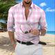 Men's Button Up Shirt Casual Shirt Summer Shirt Beach Shirt Pink Red Blue Long Sleeve Color Block Plaid / Check Lapel Hawaiian Holiday Patchwork Clothing Apparel Fashion Casual Comfortable