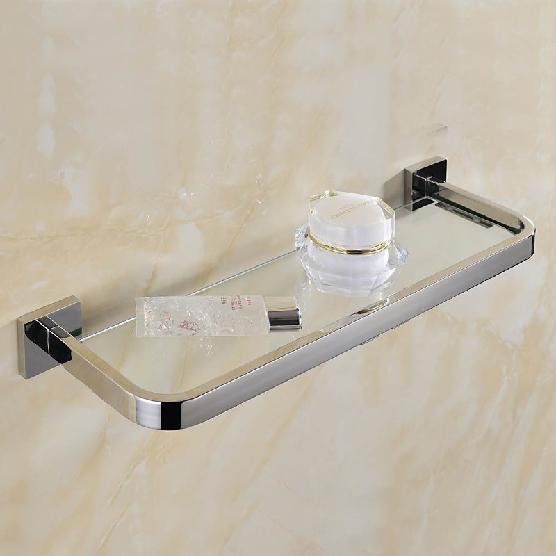 Shower Caddy 8mm Tempered Glass Toilet Shelf Bathroom Cosmetics Toiletries Storage Layer Shelf Thickened 304 Stainless Steel Mirror Bright Light Color, Various Specifications Are Available