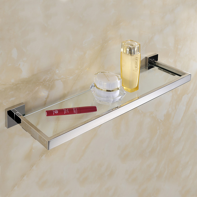 Shower Caddy 8mm Tempered Glass Toilet Shelf Bathroom Cosmetics Toiletries Storage Layer Shelf Thickened 304 Stainless Steel Mirror Bright Light Color, Various Specifications Are Available