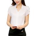 Women's Shirt Blouse White Pink Red Plain Short Sleeve Work Casual Basic Elegant V Neck Regular Slim S