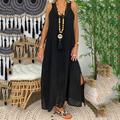 Women's Lace Dress Casual Dress Cotton Summer Dress Maxi Dress Linen Lace Split Daily V Neck Sleeveless Summer Lake blue Black Plain