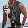 Cross Tank Top Mens 3D Shirt For Knight Grey Summer Cotton Men'S Sleeveless Lion Templar Graphic Prints Neck BlackWhite Gray 3D Daily