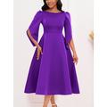 Women's Prom Dress Party Dress Ruched Patchwork Crew Neck Half Sleeve Midi Dress Vacation Royal Blue Purple Winter