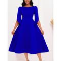Women's Prom Dress Party Dress Ruched Patchwork Crew Neck Half Sleeve Midi Dress Vacation Royal Blue Purple Winter