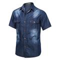 Men's Shirt Button Up Shirt Summer Shirt Jeans Shirt Denim Shirt Blue Dark Gray Light Blue Short Sleeve Plain Turndown Casual Daily Button-Down Clothing Apparel Cotton Denim Fashion Streetwear Classic