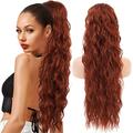 Long Auburn Red Drawstring Ponytail Extension for Women 24 Inch Synthetic Long Curly Wavy Clip in Ponytail Hair Extensions for Daily Party Use