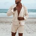 Men's 2 Piece Shirt Set Summer Set Summer Shirt Beach Shirt Pink Purple Khaki Long Sleeve Plain Stand Collar Spring Fall Daily Hawaiian Clothing Apparel