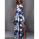 Women's Casual Dress Swing Dress Floral Split Print One Shoulder Long Dress Maxi Dress Streetwear Maxi Street Date Sleeveless Regular Fit Navy Blue Blue Purple Summer Spring S M L XL XXL