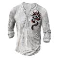Halloween Dragon Tattoo T-Shirt Mens Graphic Prints Fashion Streetwear Casual Henley Tee Vintage Outdoor Daily Vacation Gray Long Sleeve Tribal Grey Cotton