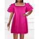 Women's Party Dress Wedding Guest Dress Peplum Dresses Mini Dress Fuchsia Short Sleeve Pure Color Ruffle Spring Fall Winter Square Neck Fashion Winter Dress Wedding Guest Evening Party 2023 S M L XL