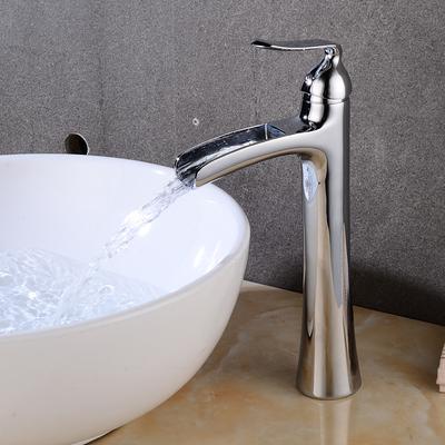 Waterfall Bathroom Faucet, Rustic Nickel Single Handle One Hole Brass Waterfall Bathroom Sink Faucet with Hot and Cold Water