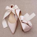 Wedding Shoes for Bride Bridesmaid Women Closed Toe Pointed Toe Ivory Blue Burgundy Pink Satin Flats with Ribbon Tie Bow Bowknot Flat Heel Wedding Party Valentine's Day Elegant Comfort