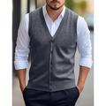 Men's Sweater Vest Cardigan Sweater Ribbed Knit Regular Pocket Knitted Plain V Neck Warm Ups Modern Contemporary Daily Wear Going out Clothing Apparel Winter Wine Red Dark Navy S M L