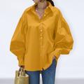 Women's Shirt Blouse Cotton Plain Daily Weekend Lantern Sleeve Black White Yellow Button Long Sleeve Casual Shirt Collar Loose Fit Spring Fall