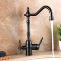 Twin Lever Kitchen Purify Taps Sink Mixer Faucet, 360 Rotation Water Purification Spout Deck Mounted, Dual Handle Single Hole Vessel Tap with Cold and Hot Hose