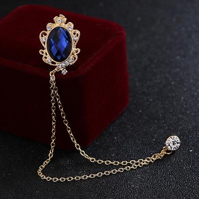 Men's Cubic Zirconia Brooches Stylish Link / Chain Creative Statement Fashion British Brooch Jewelry Royal Blue Black For Party Daily