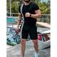 Men's Tee Drawstring Waist Shorts 2 Pieces Outfits Color Block Striped Crewneck Casual Daily Wear Short Sleeve 2 Piece Clothing Apparel Fashion Sport Casual