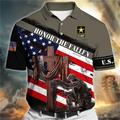 Men's Polo Shirt Button Up Polos Golf Shirt Graphic Prints Cross American Flag Soldier Turndown Wine Red Navy Blue Royal Blue Blue Outdoor Street Short Sleeves Print Clothing Apparel Sports Fashion