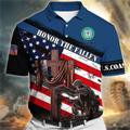 Men's Polo Shirt Button Up Polos Golf Shirt Graphic Prints Cross American Flag Soldier Turndown Wine Red Navy Blue Royal Blue Blue Outdoor Street Short Sleeves Print Clothing Apparel Sports Fashion