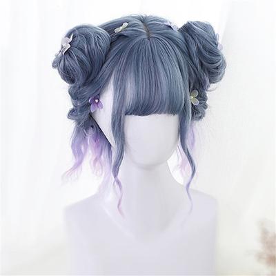 Synthetic Short Bob Color Lolita Anime Wigs With Air bangs for Women Natural Fake Hair Black Blue Lolite Cosplay Wig Carnival Wig