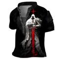 Knights Templar Cross Men's Gothic Subculture 3D Print Henley Shirt T shirt Tee Daily Vacation Going out T shirt Black/White Black Red Henley Shirt Spring Summer Clothing Apparel S M L XL XXL XXXL