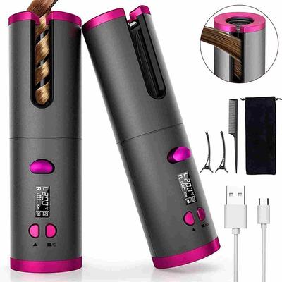 Cordless Auto Hair Curler Automatic Curling Iron with LCD Display Adjustable Temperature Timer Portable Rechargeable Rotating Ceramic Barrel Curling Wand Fast Heating for Hair Styling