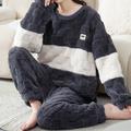 Women's Pajamas Sets Letter Bear Plush Casual Comfort Home Daily Bed Coral Fleece Coral Velvet Warm Crew Neck Long Sleeve Pullover Pant Fall Winter 3206 Pink Checkered Bear Girl 3202 Pink Checkered