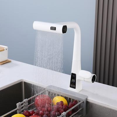 Waterfall Kitchen Faucet, 2023 Latest Centerset Faucet for Kitchen Sink, 3 in 1 Multi-functional Single Handle One Hole Pull out Cylinder Spout Kitchen Taps, Ceramic Valve Insides