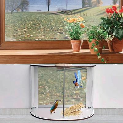 Window Bird Feeder Inside House 180 Degree Clear View Window Insert Bird Feeder Easy-Refill, Durable and Safe Bird Feeder Experience The Joy of Bird Watching from Your Window, Clear,White
