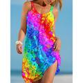 Women's Beach Dress Resort Wear Rainbow Star Print Spaghetti Strap Mini Dress Tropical Daily Vacation Sleeveless Summer Spring