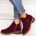 Women's Boots Suede Shoes Plus Size Heel Boots Outdoor Work Daily Solid Color Booties Ankle Boots Winter Block Heel Low Heel Round Toe Vintage Fashion Casual PU Zipper Black Red Brown