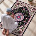 Muslim Prayer Rug Mat with Elegant Design Soft Islamic Carpet Mat Faux Wool Fabric Soft Touch Non Slip