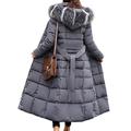 Women's Parka Winter Long Puffer Jacket Thicken Warm Coat with Fur Collar Windproof Casual Jacket Zip up Quilted Long Sleeve with Pockets