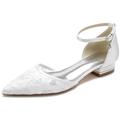 Wedding Shoes for Bride Bridesmaid Women Closed Toe Pointed Toe White Ivory Champagne Black Wine Flats Satin With Lace Flower Embroidery Wedding Party Evening Daily Elegant Classic Ankle Strap