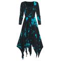 Women's Halloween Dress Retro 1950s Vintage Dress Midi Dress Halloween Daily Drawstring Print Tie Dye Crew Neck 3/4 Length Sleeve Regular Fit Spring Fall 2023 Red Blue S M L XL