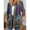 Women's Casual Jacket Floral Print Fall Winter Regular Coat Regular Fit Casual Baroque Jacket Long Sleeve Blue Daily Holiday