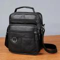 Men's Crossbody Bag Shoulder Bag Satchel Leather Outdoor Daily Holiday Zipper Large Capacity Waterproof Lightweight Solid Color Black