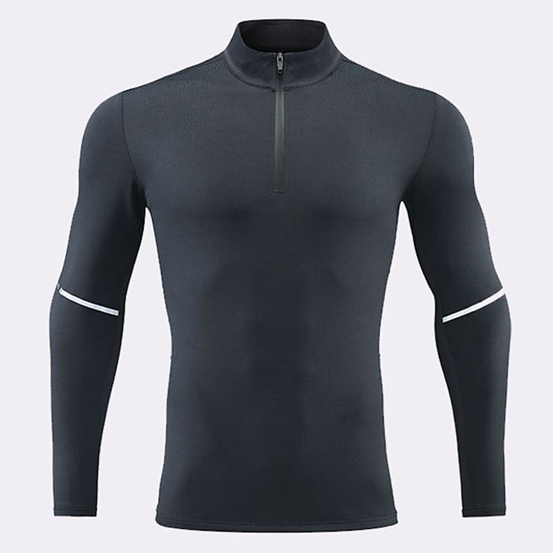 Men's Gym Shirt Compression Shirt Fishing Shirts Zip Polo Stand Collar Long Sleeve Sports Outdoor Vacation Going out Casual Daily Quick dry High Stretch Breathable Soft Plain Black White Activewear