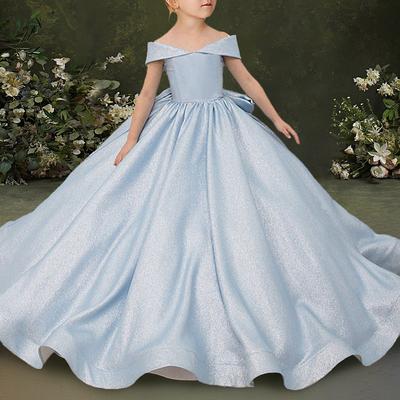 Ball Gown Sweep / Brush Train Flower Girl Dress First Communion Cinderella Girls Cute Prom Dress Satin with Bow(s) Frozen Fit 3-16 Years