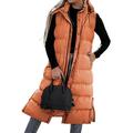 Women's Puffer Vest Long Winter Coat Sleeveless Hooded Jacket Thermal Warm Parka Windproof Gilet Zipper Outerwear Fall