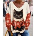 Women's Oversized Sweatshirt Pullover Cat Casual Sports Print Black Red Navy Blue Active Sportswear Funny Loose Fit V Neck Long Sleeve Top Micro-elastic Fall Winter