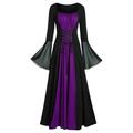 Women's Halloween Dress Retro Gothic Vintage Dress Long Dress Maxi Dress Halloween Daily Patchwork Drawstring Color Block Square Neck Long Sleeve Regular Fit Spring Fall 2023 Burgundy Blue S M L XL