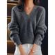 Women's Pullover Sweater Jumper V Neck Ribbed Knit Polyester Oversized Fall Winter Regular Outdoor Daily Going out Stylish Casual Soft Long Sleeve Solid Color Navy Blue Blue Camel S M L